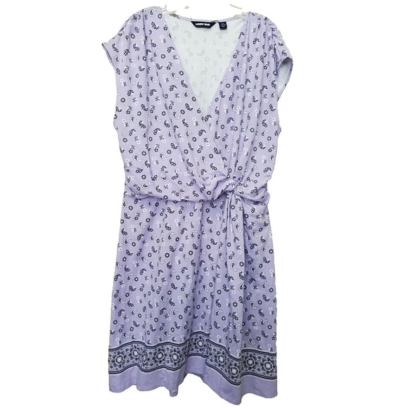 Lands End Purple Scarf Print Surplice Neck Twist Front Knit Midi Dress Size 1X - Picture 1 of 7